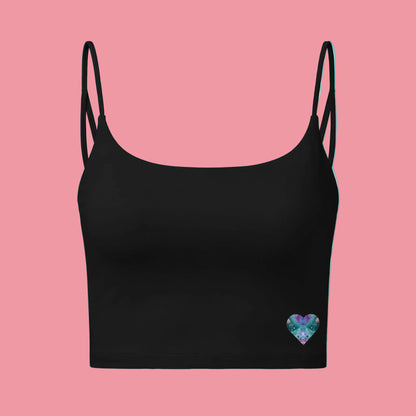 Elated Hippie Luxe Heart Crop Bra — Black Seamless Bralette with Watercolor Heart Accent