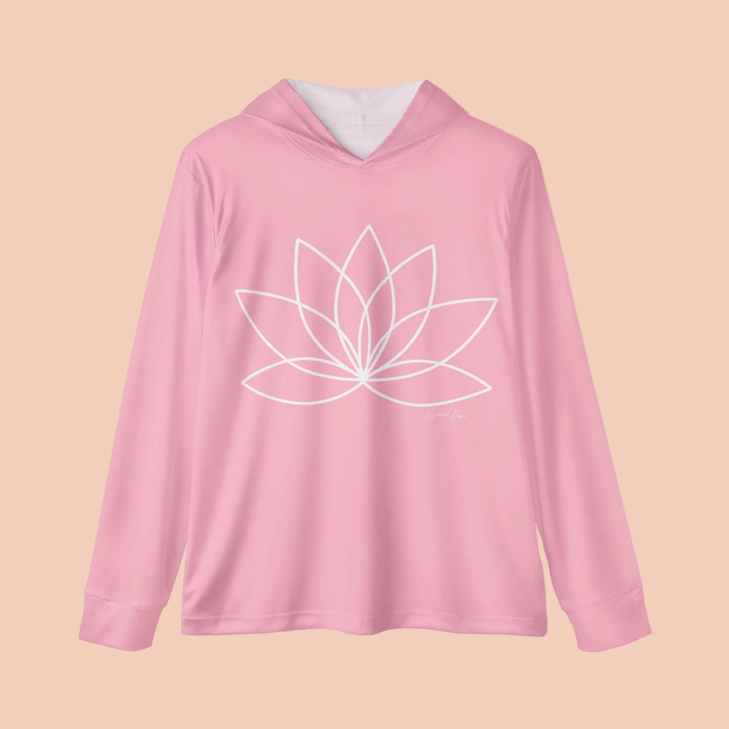 Elated Hippie Pink Marshmallow Lotus Sports Warmup Hoodie, Athletic Hoodie, Fitness Wear, Yoga Apparel, Gift for Her, Active Lifestyle, Relaxed Fit