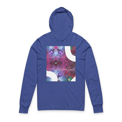 Elated Hippie Cosmic 100% Airlume Cotton Unisex Hooded Long Sleeve Tee,  Astronaut Gift, Galaxy Print Shirt, Space Theme Apparel, Trendy Streetwear, Comfort Wear