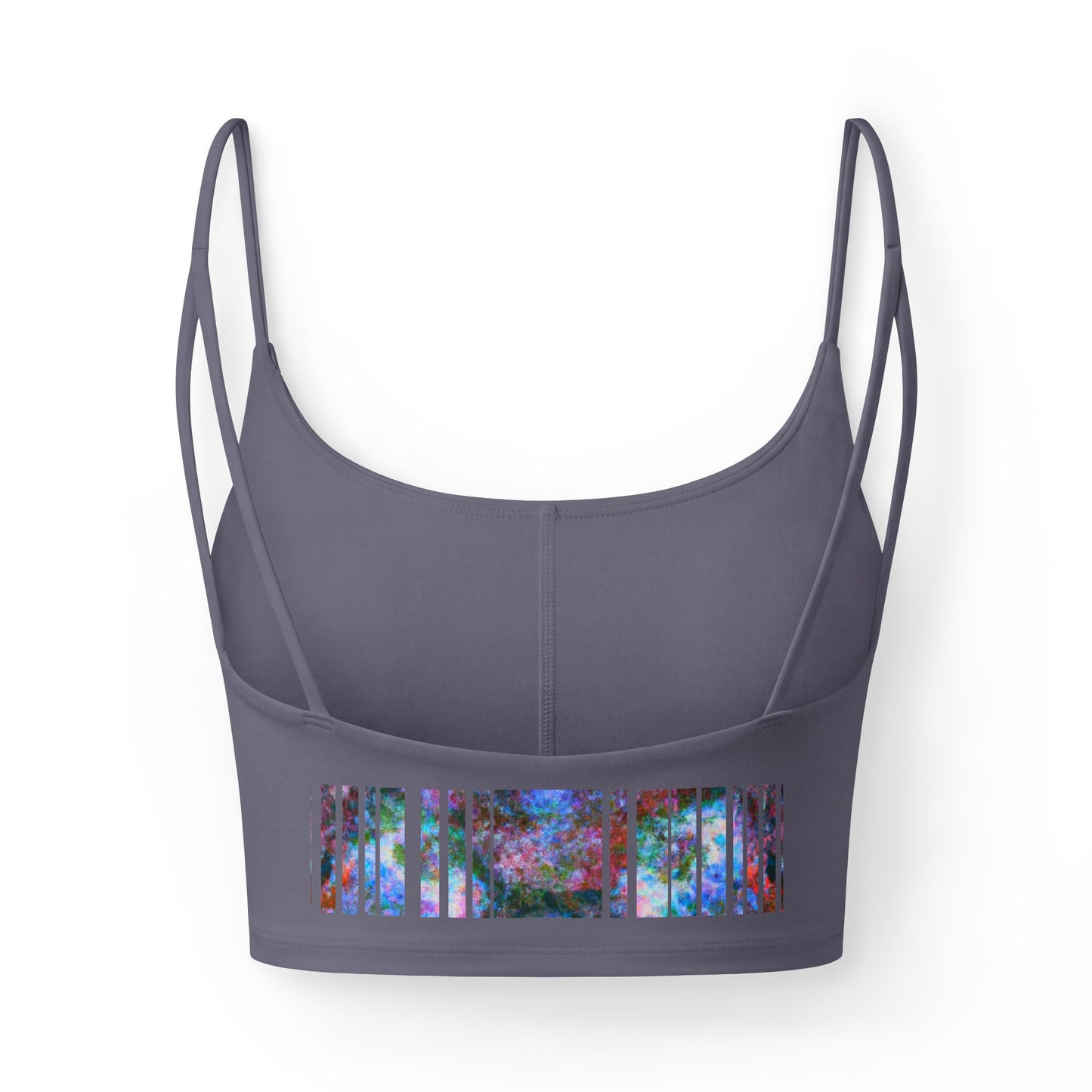 Elated Hippie Abstract Stained Glass Strappy Bra — Abstract Prism Print Crop Top for Women