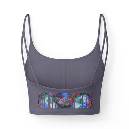 Elated Hippie Abstract Stained Glass Strappy Bra — Abstract Prism Print Crop Top for Women