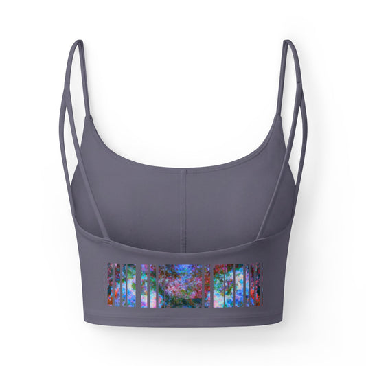 Elated Hippie Abstract Stained Glass Strappy Bra — Abstract Prism Print Crop Top for Women