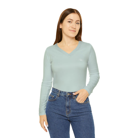 Elated Hippie Pale Sea Foam Stylish Women's Long Sleeve V-Neck Shirt, Fashionable Casual Top, Perfect for Spring, Summer, and Layering, Gift for Her, Comfy