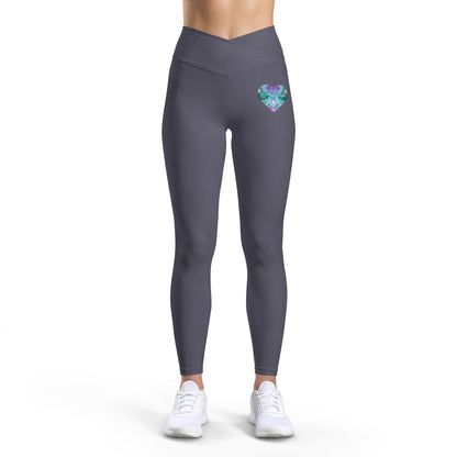 Elated Hipppie Heart Accent Women’s Leggings — Teal Violet Watercolor Hip Hearts