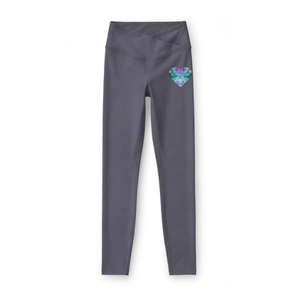 Elated Hipppie Heart Accent Women’s Leggings — Teal Violet Watercolor Hip Hearts