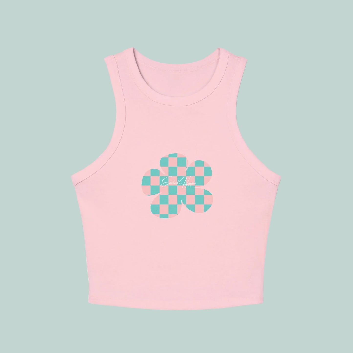 Elated Hippie Playful Checker Flower Racer Tank Top for Women - Perfect for Summer Vibes!