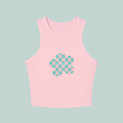 Elated Hippie Playful Checker Flower Racer Tank Top for Women - Perfect for Summer Vibes!