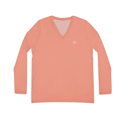 Elated Hippie Dusty Coral Stylish Women's Long Sleeve V-Neck Shirt, Fashionable Casual Top, Perfect for Spring, Summer, and Layering, Gift for Her, Comfy