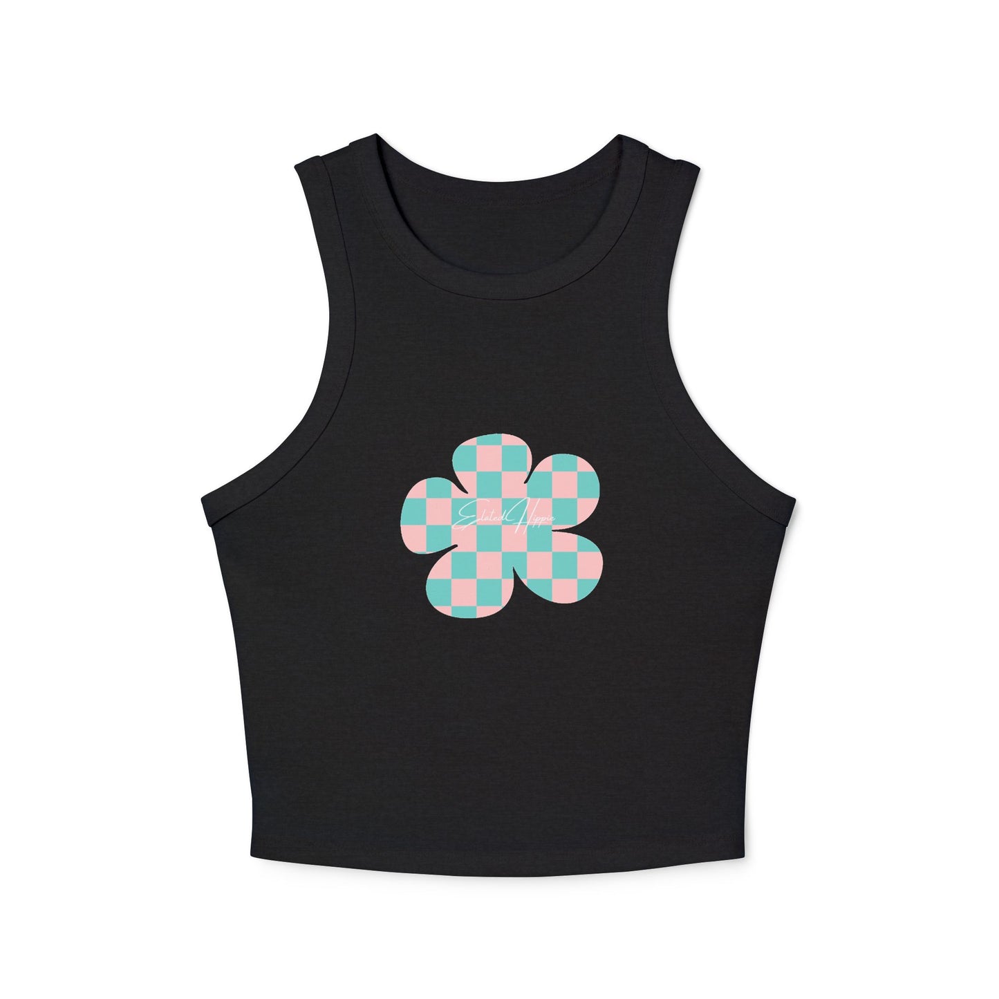 Elated Hippie Playful Checker Flower Racer Tank Top for Women - Perfect for Summer Vibes!