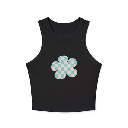 Elated Hippie Playful Checker Flower Racer Tank Top for Women - Perfect for Summer Vibes!
