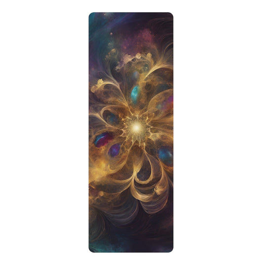 Cosmic Bloom Rubber Yoga Mat — Non-Slip Floral Galaxy Design