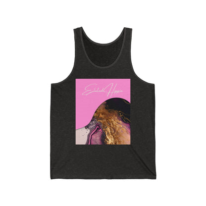Elated Hippie Retro Pink and Gold Swirl Jersey Tank Top, Pet Lover Gift, Summer Wardrobe Essential, Casual Wear, Funny Animal Tank