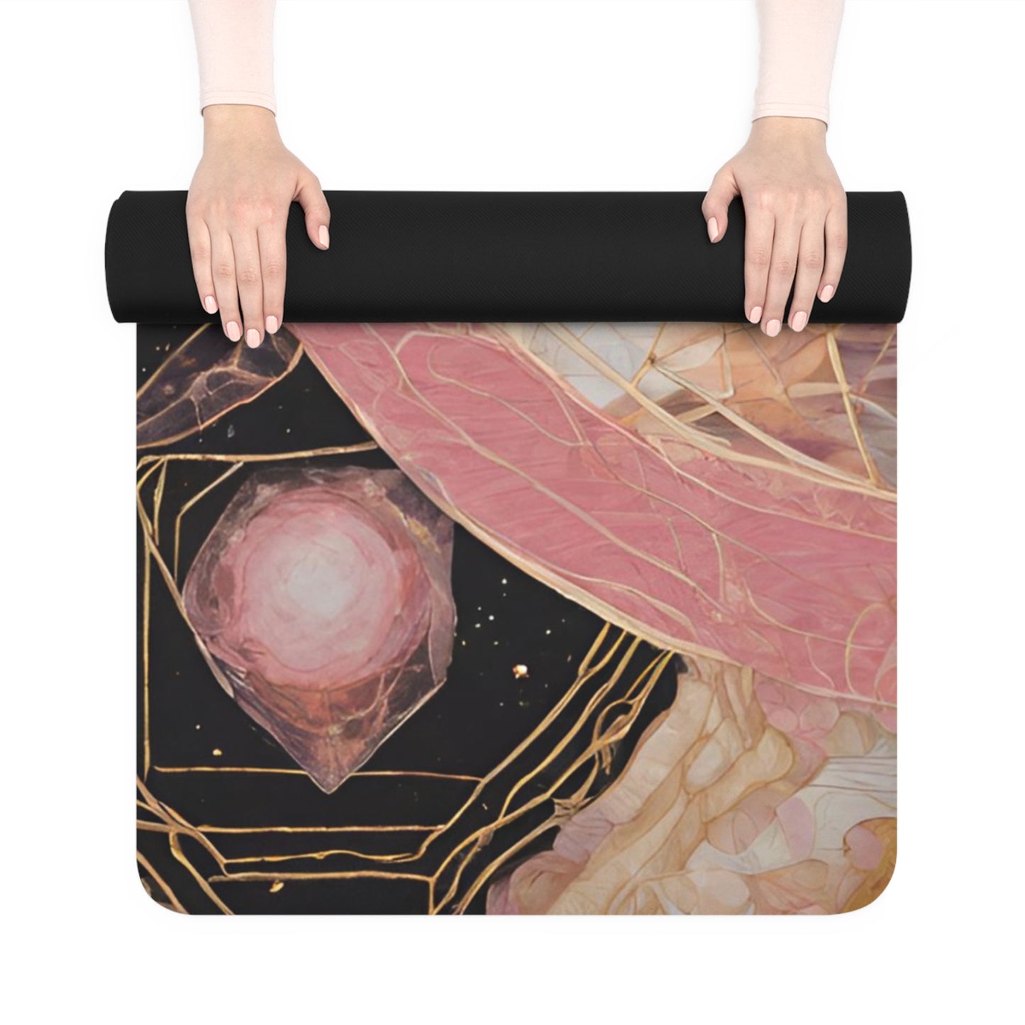 Elated Hippie: Rose Quartz Black Cube Yoga Mat