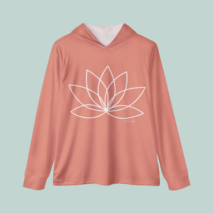 Elated Hippie Dusty Coral Lotus Blossom Women's Sports Warmup Hoodie, Athletic Hoodie, Fitness Wear, Yoga Apparel, Gift for Her, Active Lifestyle, Relaxed Fit