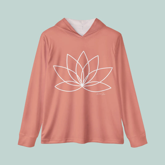 Elated Hippie Dusty Coral Lotus Blossom Women's Sports Warmup Hoodie, Athletic Hoodie, Fitness Wear, Yoga Apparel, Gift for Her, Active Lifestyle, Relaxed Fit