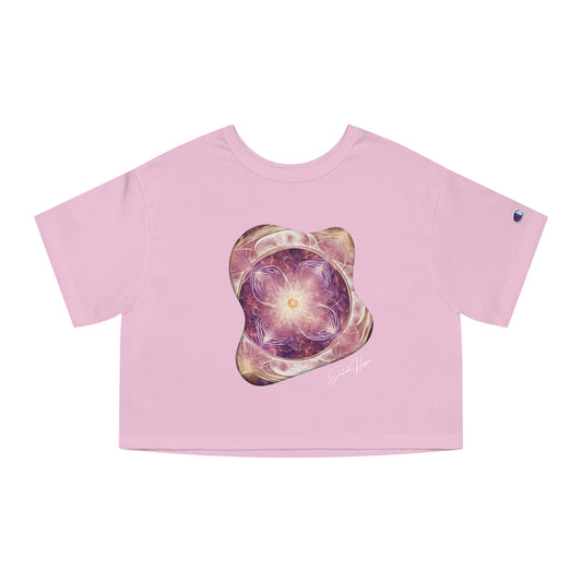 Elated Hippie 100% Cotton Lunar Elegance Flower of Life Cropped T-Shirt for Women, Boho Style Tee, Cosmic Print Top, Summer Fashion, Festival Wear, Gifts for Her