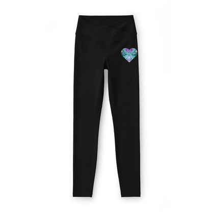Elated Hipppie Heart Accent Women’s Leggings — Teal Violet Watercolor Hip Hearts