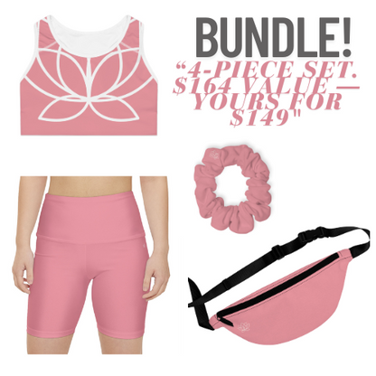 EmpowerFlex 4-Piece Bundle – Sports Bra, Shorts, Fanny Pack & Scrunchie - Blush Pink