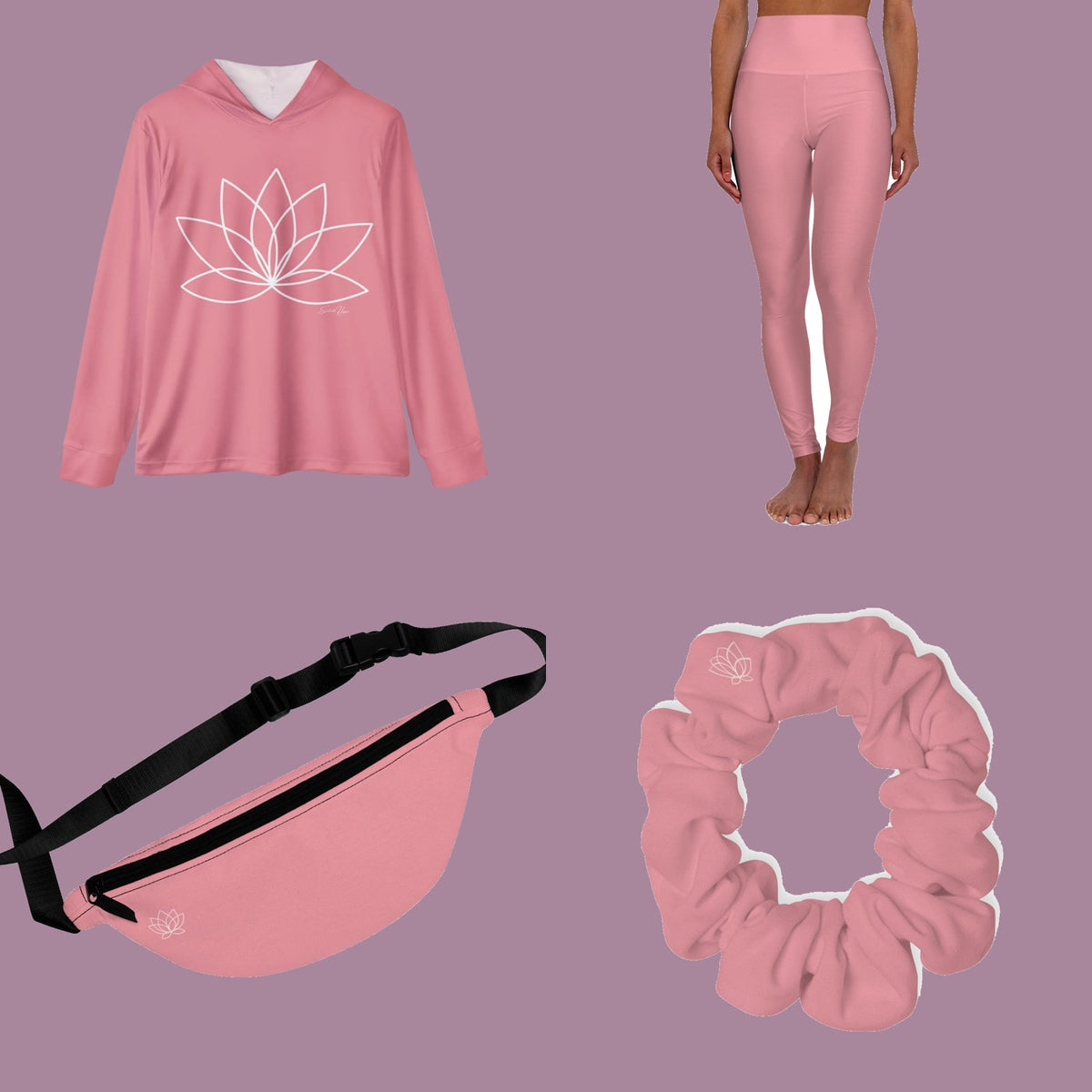 The Blush Pink Full Set — Hoodie, Leggings, Fanny Pack + Scrunchie — everything in the set