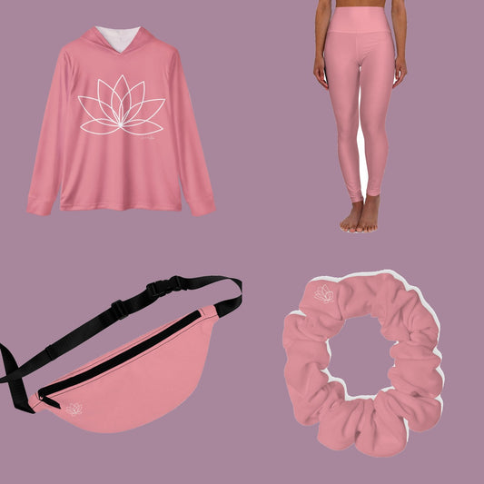 The Blush Pink Full Set — Hoodie, Leggings, Fanny Pack + Scrunchie — everything in the set