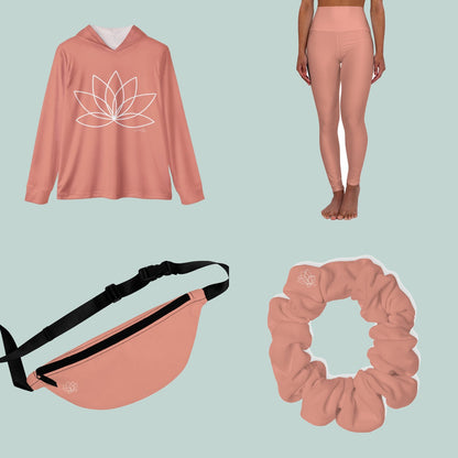 The Dusty Coral Full Set — Hoodie, Leggings, Fanny Pack + Scrunchie — everything in the set