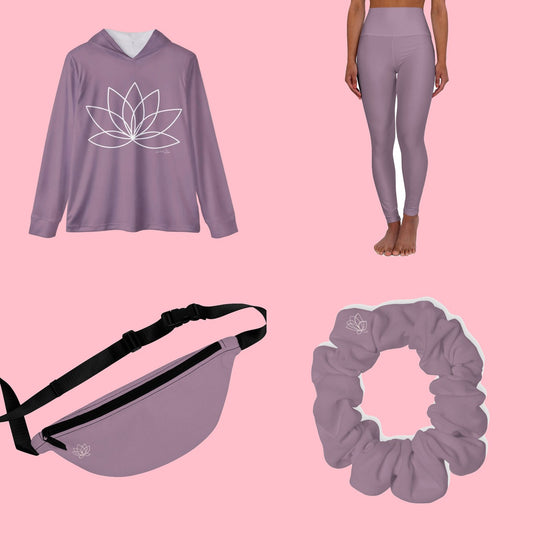 The Lavender Frost Full Set — Hoodie, Leggings, Fanny Pack + Scrunchie — everything in the set