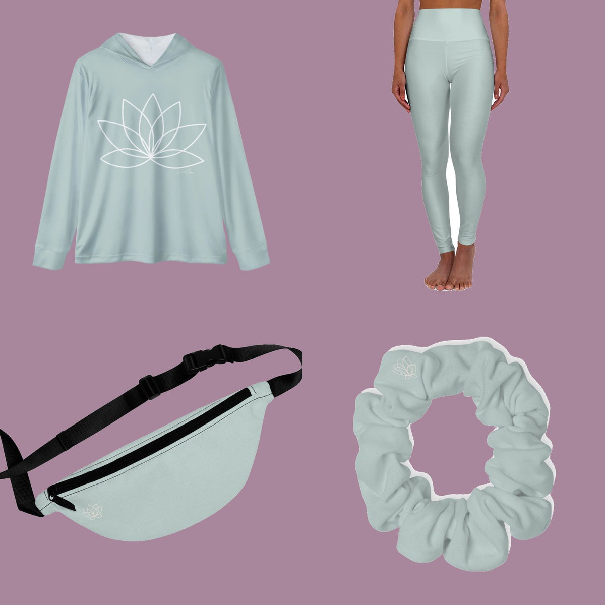 The Pale Sea Foam Full Set — Hoodie, Leggings, Fanny Pack + Scrunchie — everything in the set